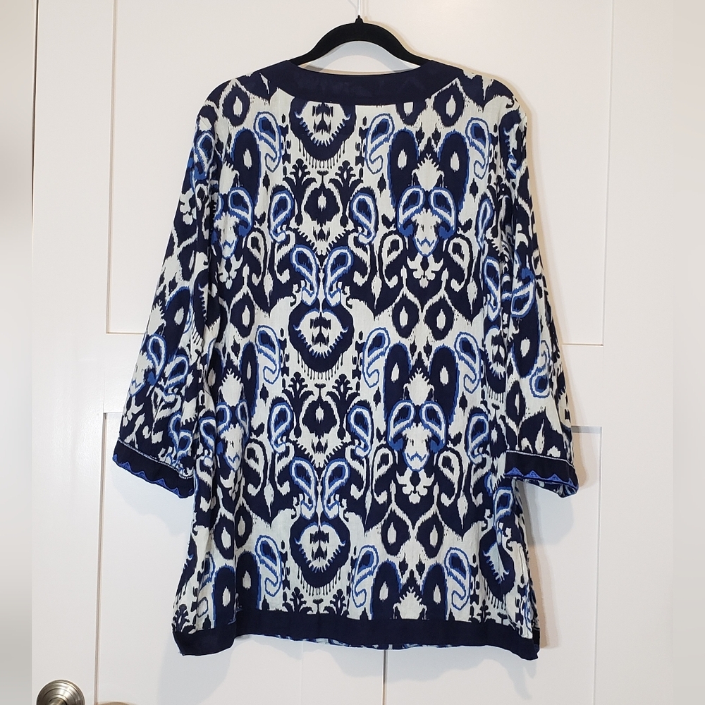 Tantrums Embroidered Cotton Tunic Split V Neck Paisley Print Blue White Size XXL - Picture 11 of 12